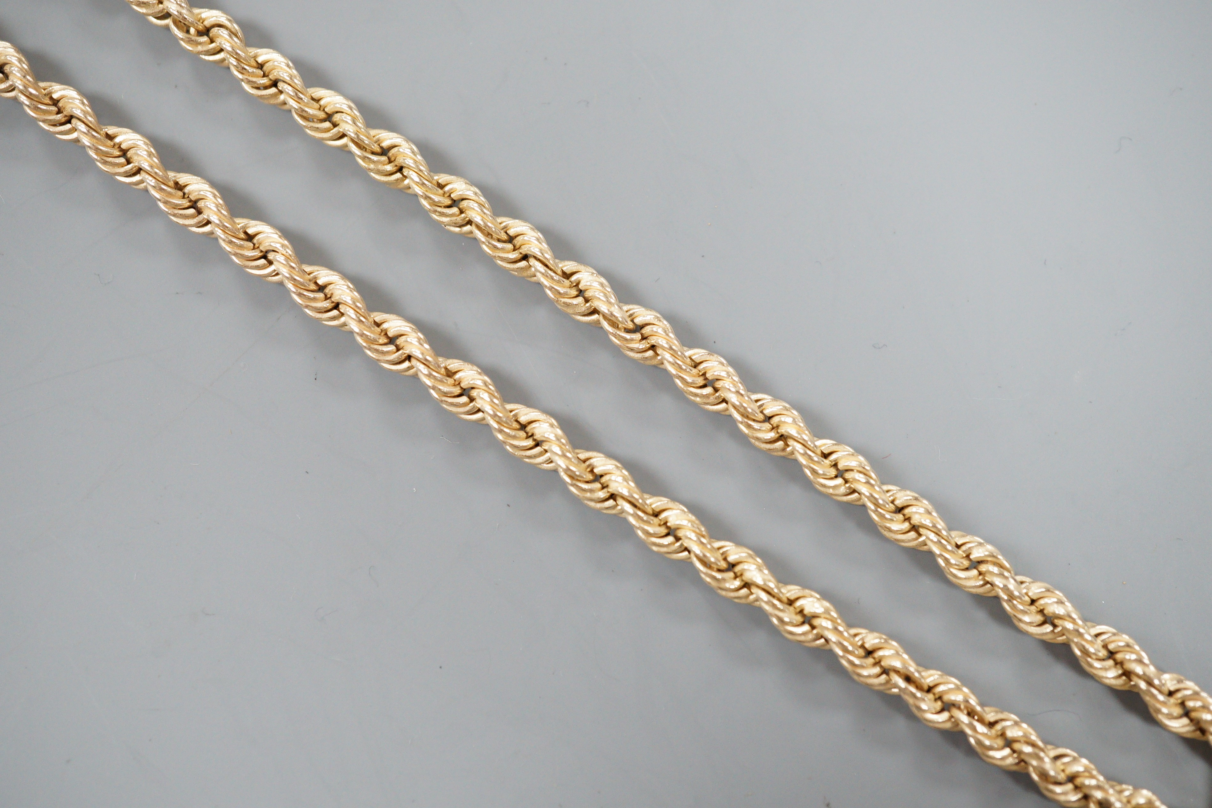 A modern 9ct gold rope twist necklace, 49cm, 8.8 grams.